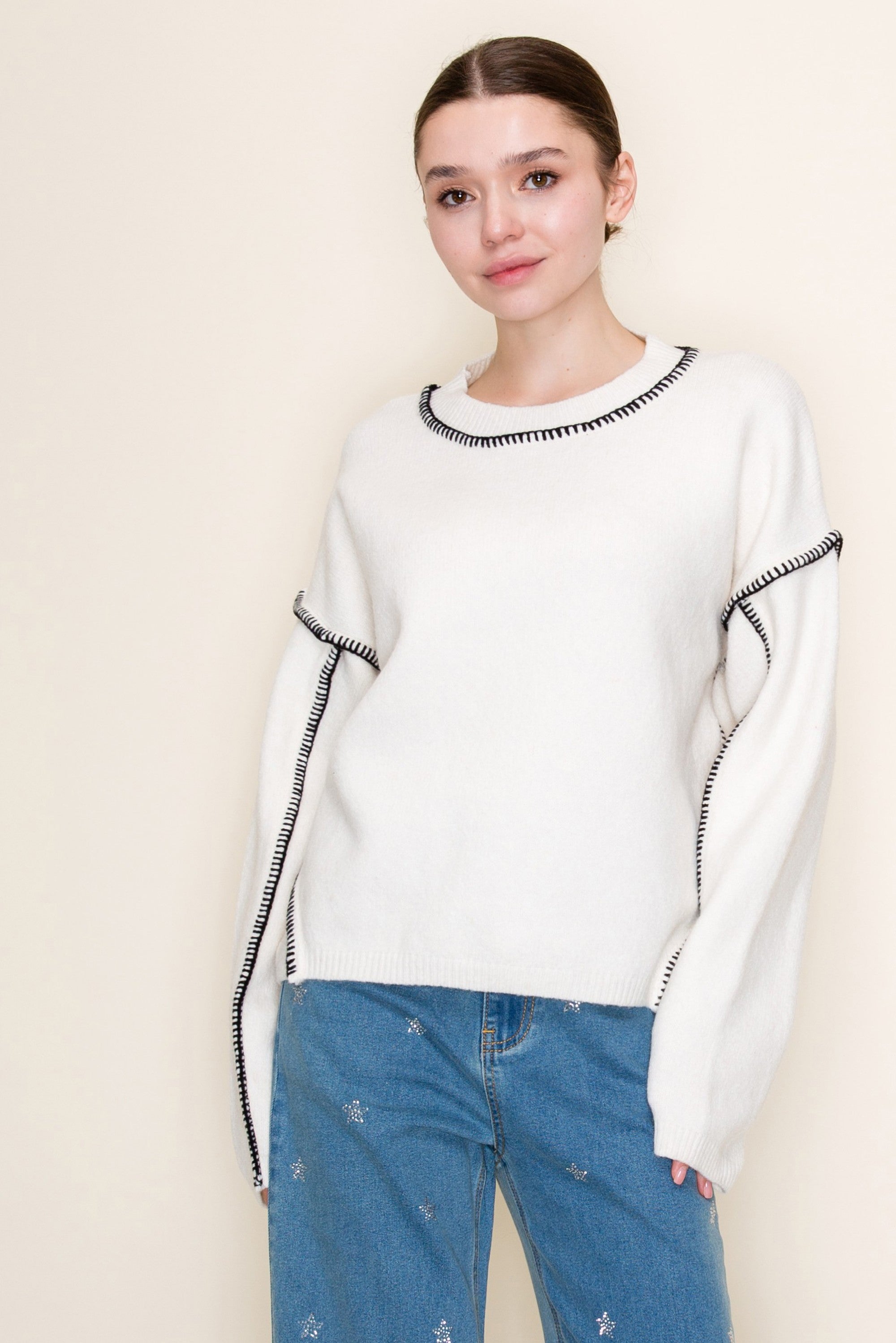 Kendra Contrast Stitch Sweater - Be You Boutique