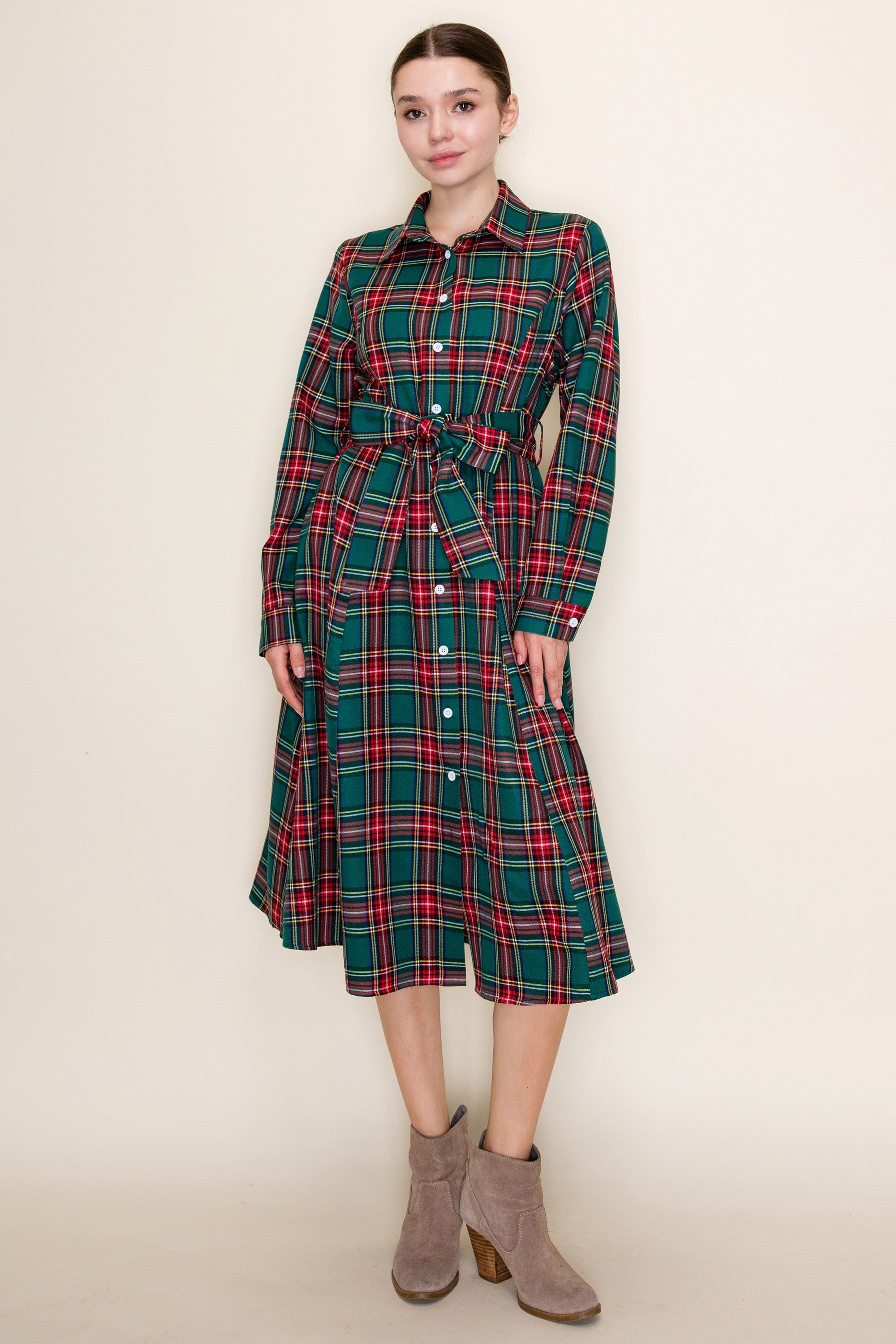 Nicholas Plaid Tie Waisted Midi Dress - Be You Boutique
