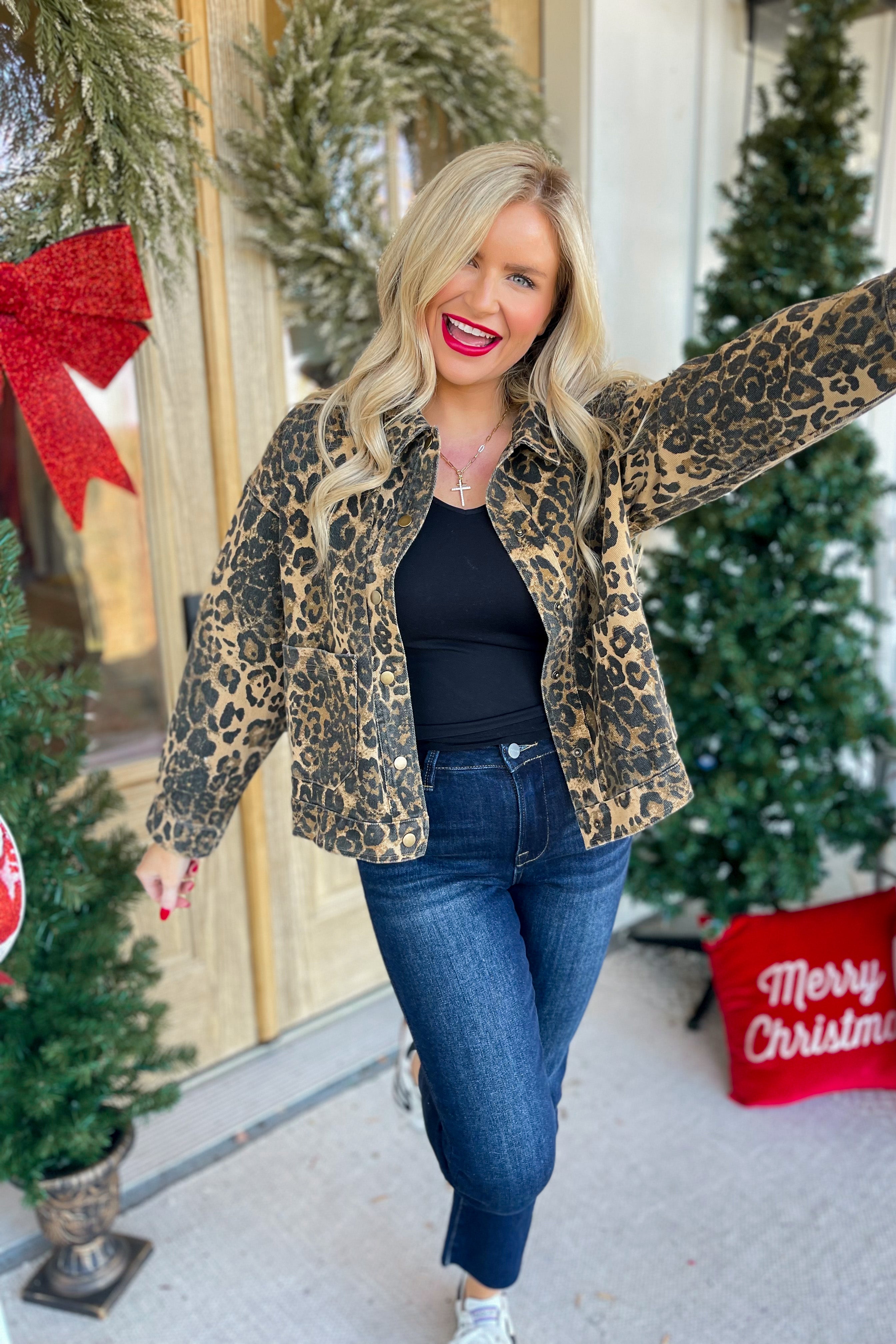 Nancy Animal Print Denim Long Sleeve Jacket - Be You Boutique