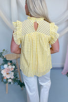 Ashley Checkered Ruffle Neck Top - Lemon - Be You Boutique
