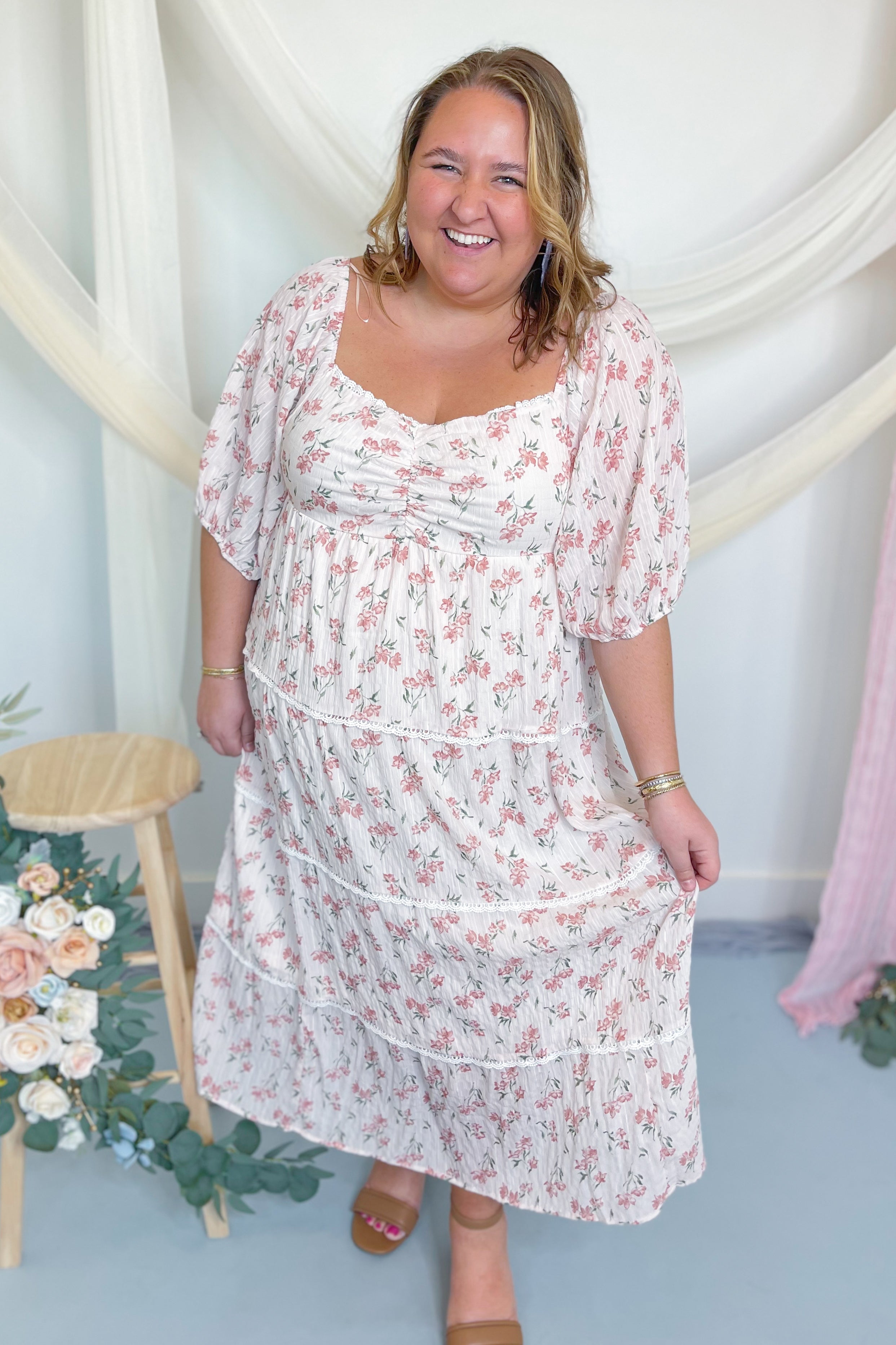 Sharon Floral Square Neck Line Midi Dress - Be You Boutique