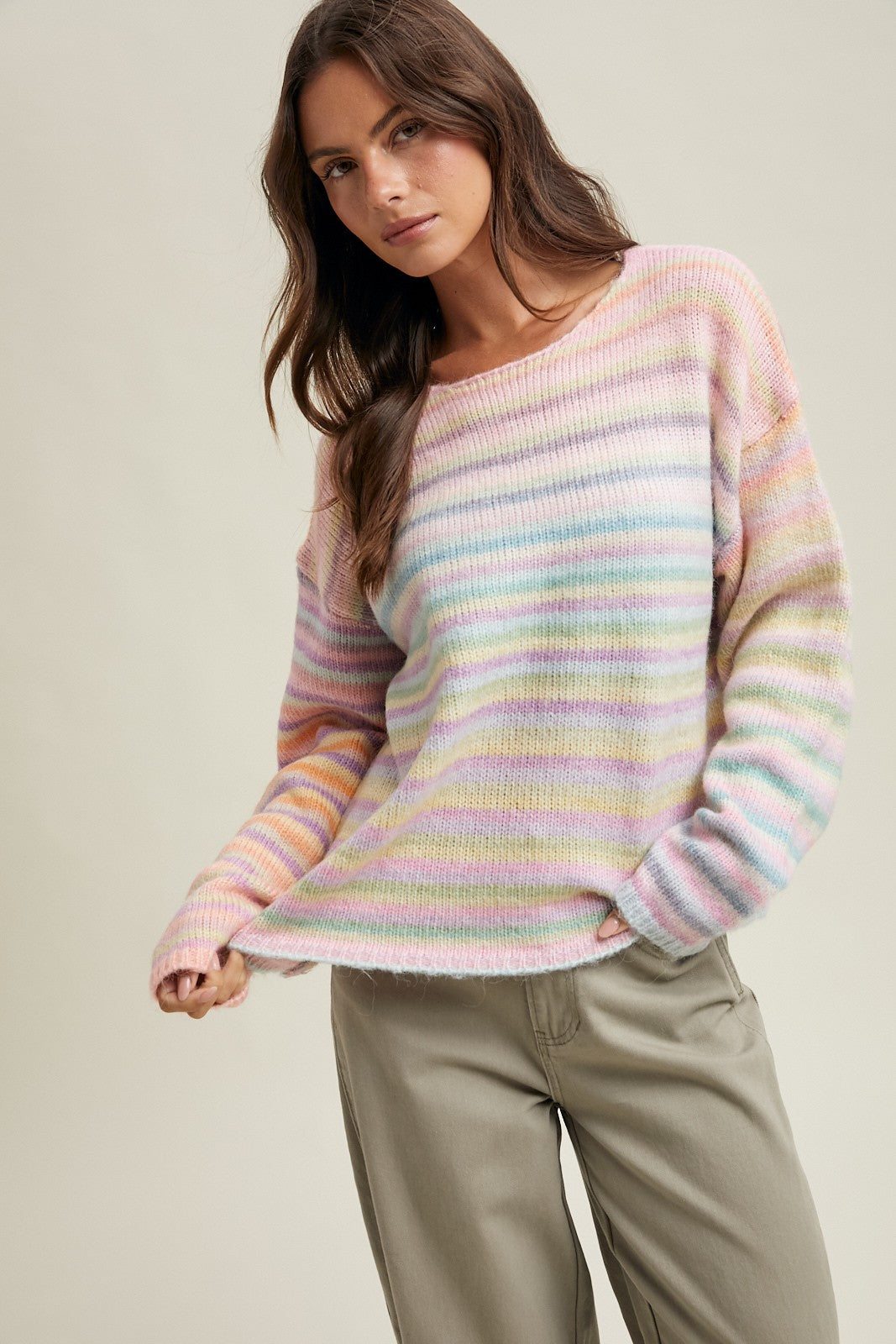Sophie Multi Striped Round Neck Sweater - Be You Boutique