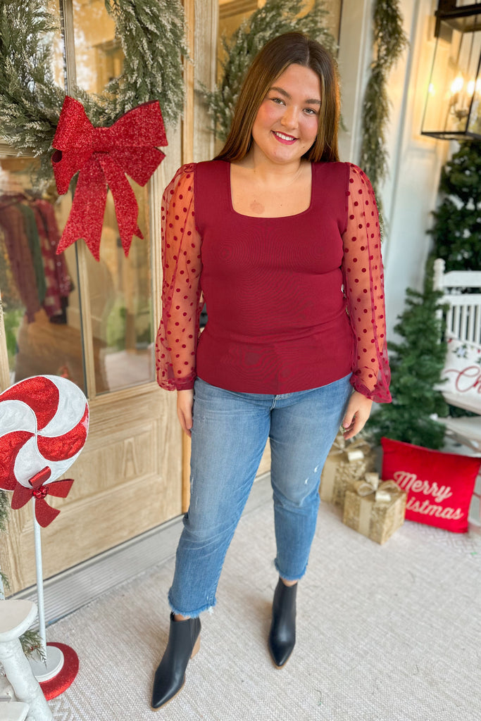 Marie Polka Dot Mesh Sleeve Top - Be You Boutique