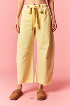 Candice Lt Yellow Mineral Washed Eyelet Barrel Jean - Be You Boutique