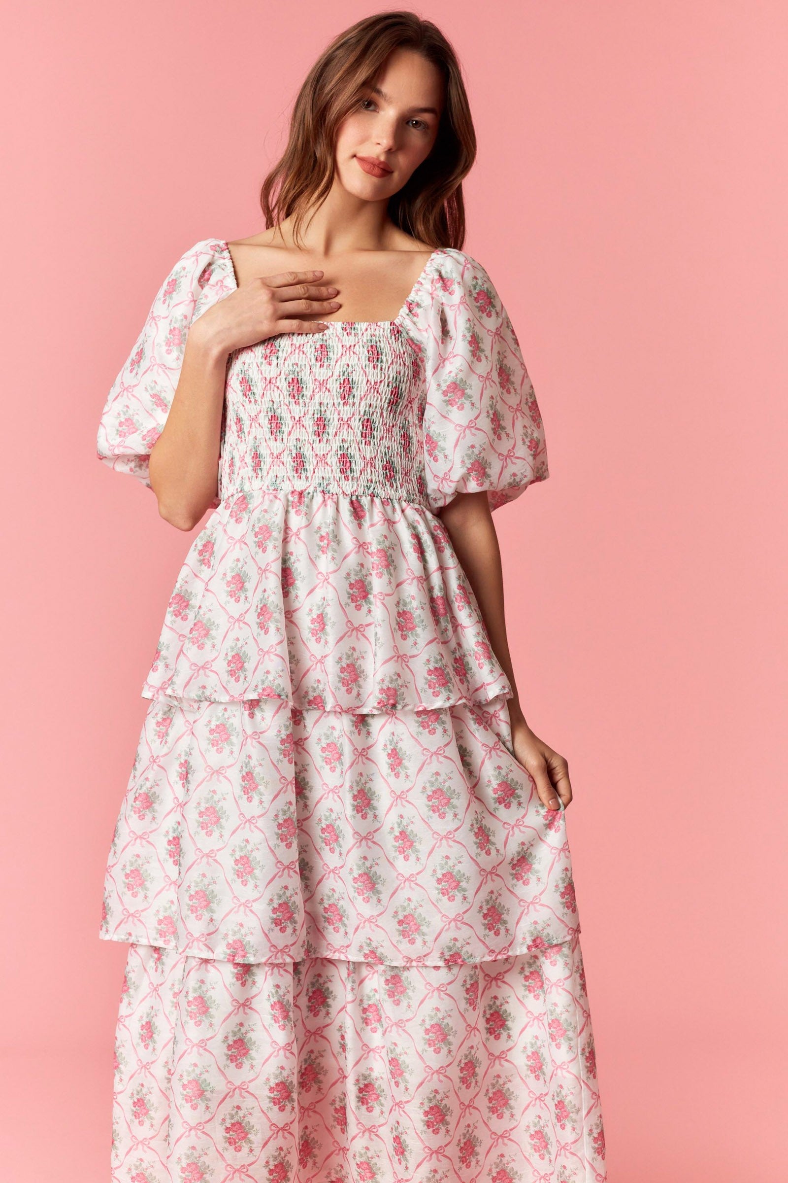 Lainey Floral Printed Bubble Midi Dress - Be You Boutique