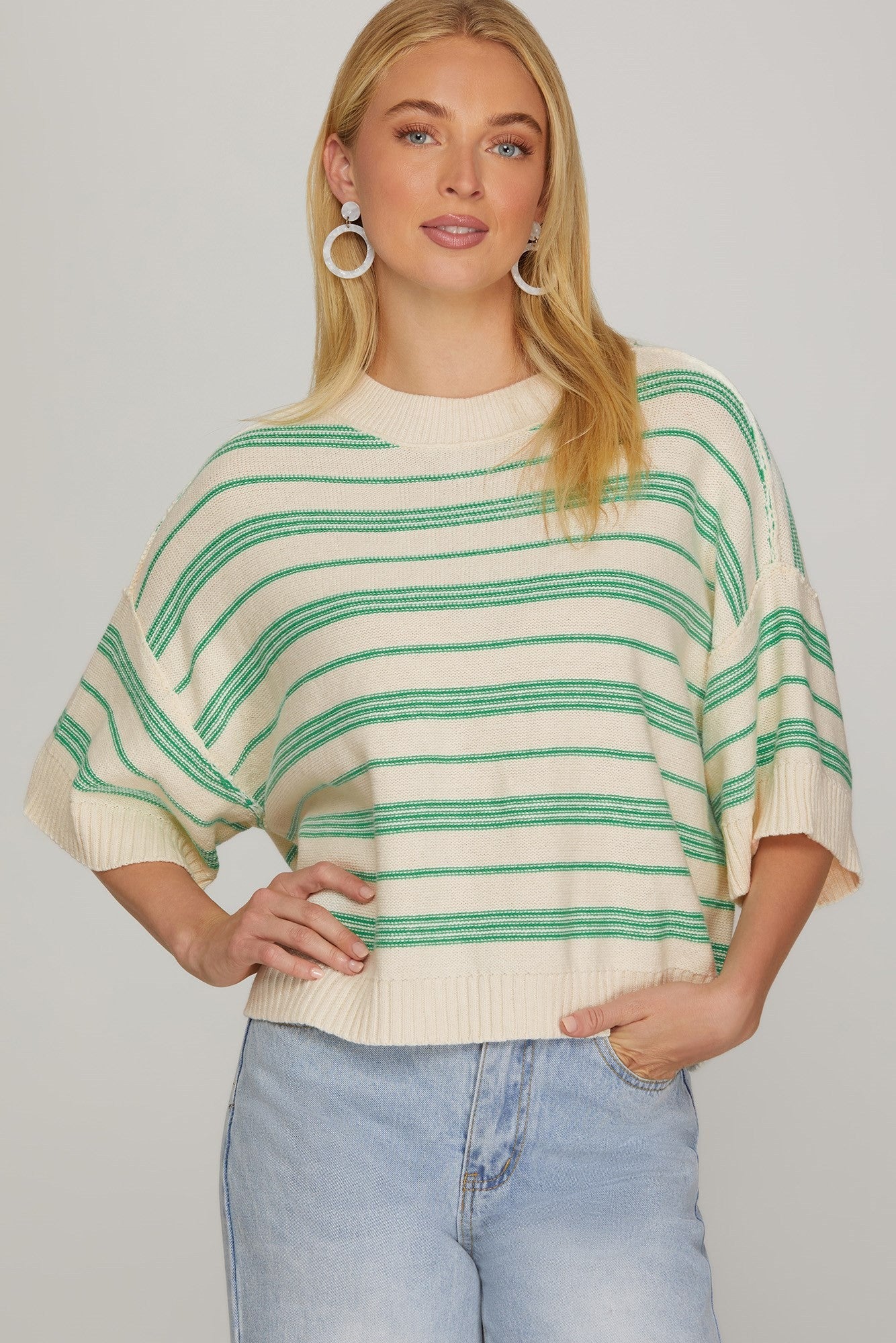 Callie Striped Half Sleeve Knitted Top - Be You Boutique