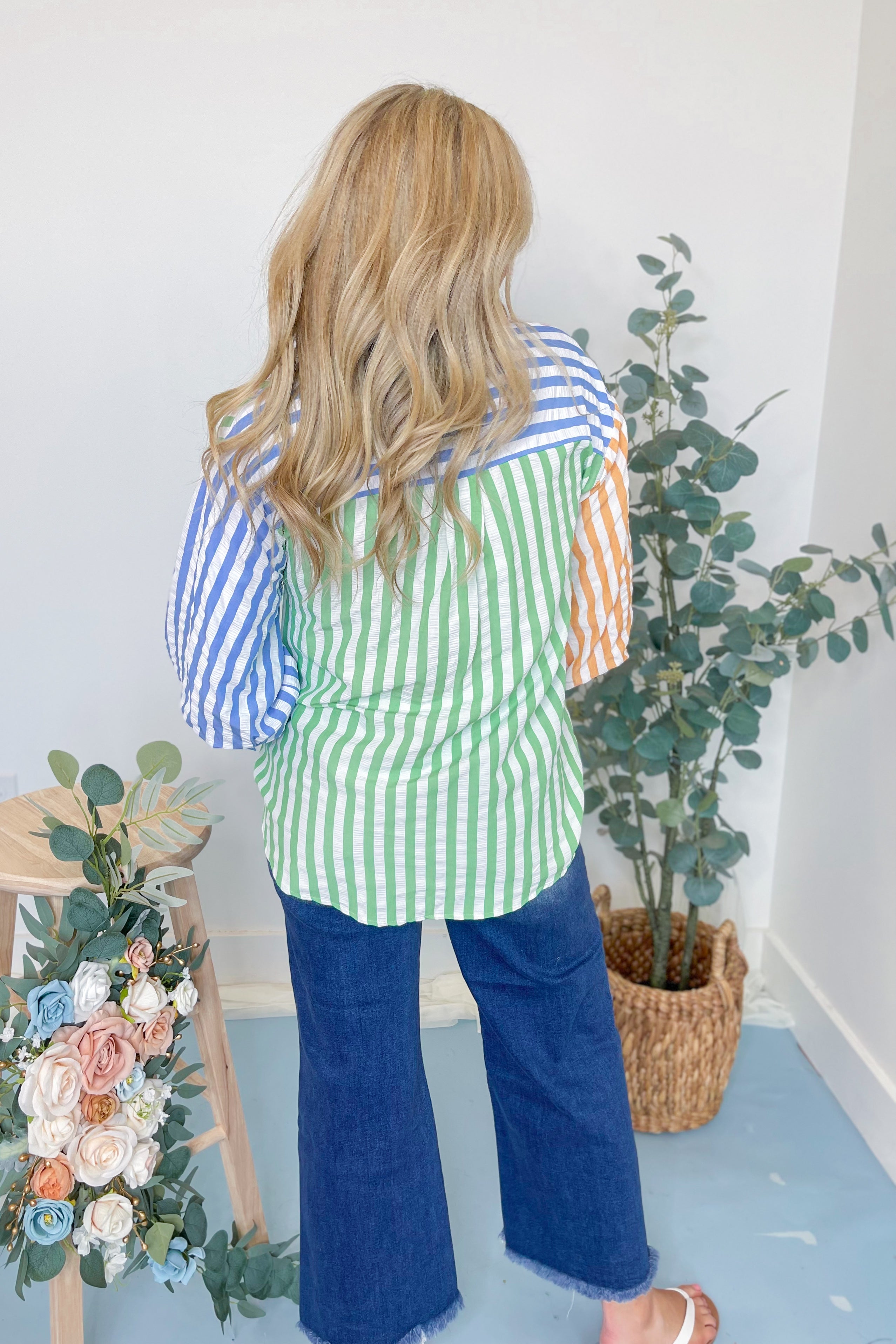 Cheryl Striped Color Block Collared Top - Be You Boutique