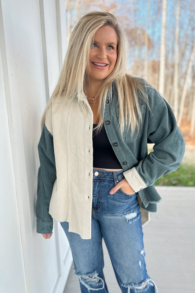 Melvin High Low Color Block Corduroy Jacket - Be You Boutique