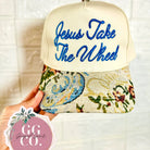Embroidered Jesus Take The Wheel hat by Gospel Gear Co, 217 hair accessories collection, featuring a stylish cap with religious design.