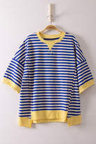 Oscar Blue striped oversized casual top by VERY J, featuring relaxed fit and bold stripe pattern, ideal for casual wear.