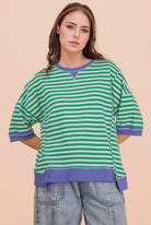 Oscar Kelly green striped oversized casual top from VERY J, featuring bold green and white horizontal stripes and a relaxed fit.