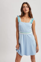 Reagan Sky Ruffled Striped Trim Dress - Be You Boutique