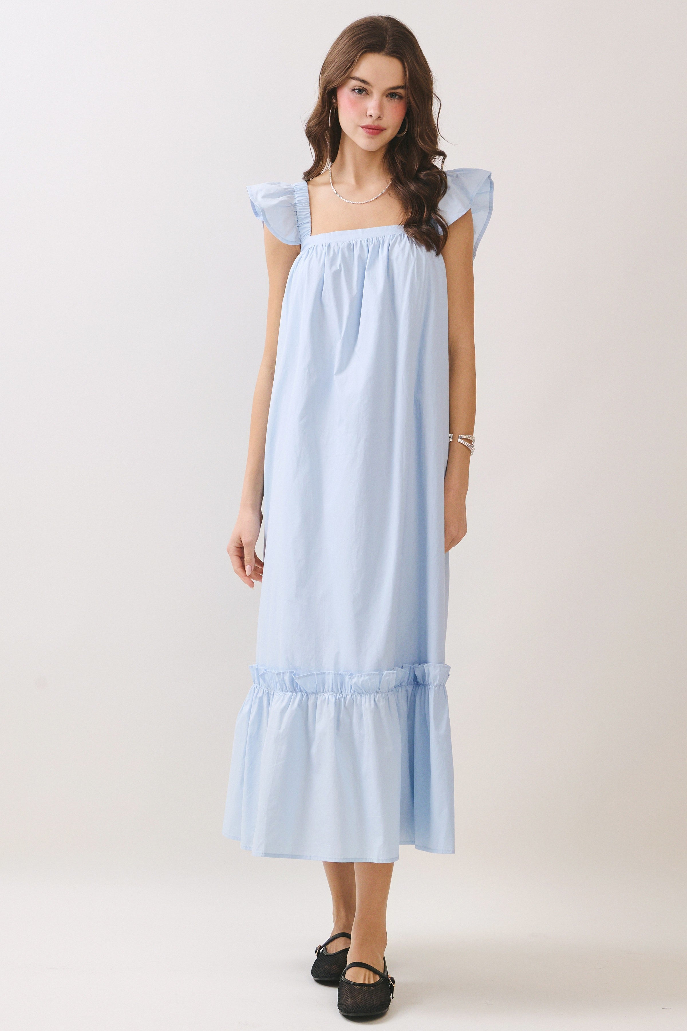 Folly Baby Blue Flutter Sleeve Midi Dress  Be You Boutique