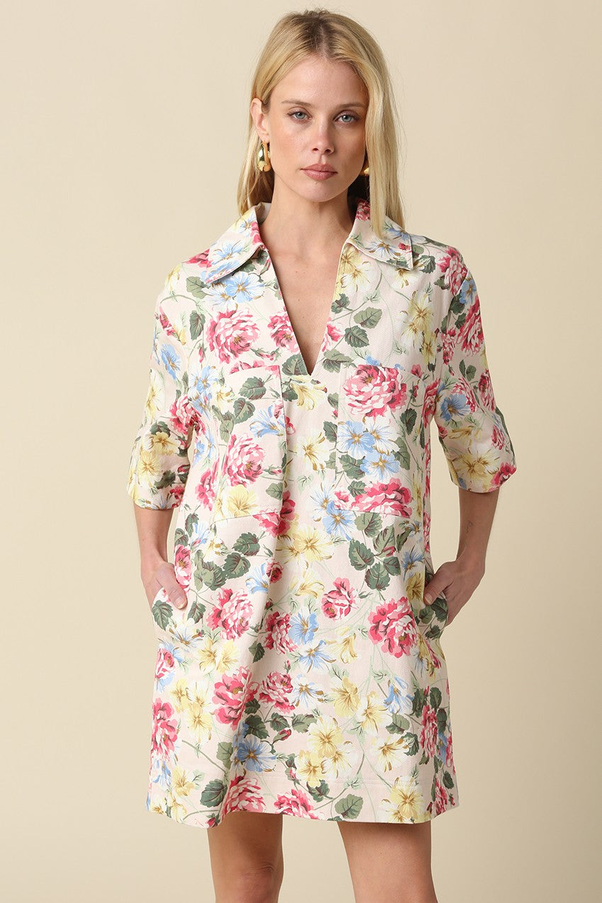 Sydney Floral Split Neck Dress - Be You Boutique