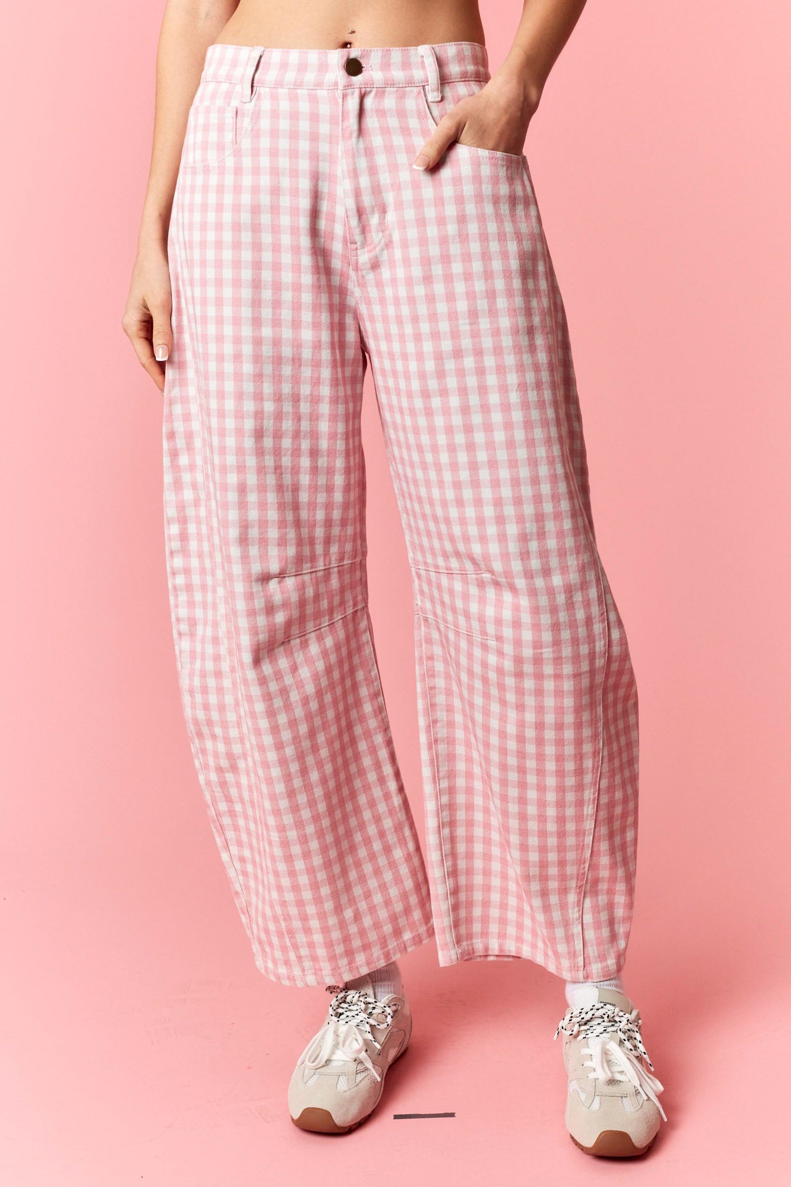 Ruth Washed Gingham Barrel Pant - Be You Boutique