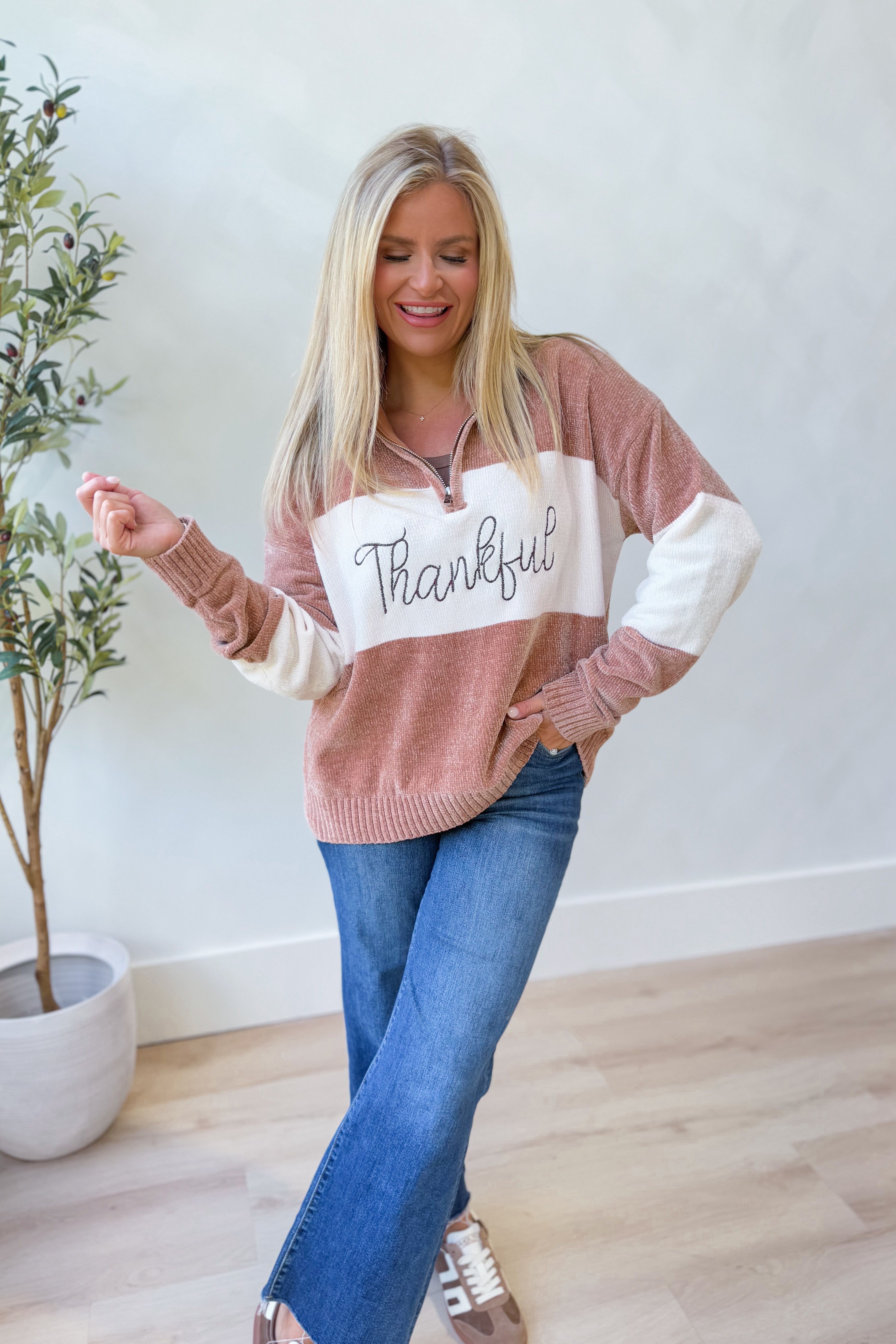 Thankful Embroidered Chenille Top - Be You Boutique