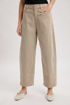 WISHLIST Margaret pinstriped cotton pant from 147 Novelty Jeans collection, featuring a tailored fit and classic pinstripe pattern.