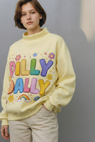 Rainbow reversible mock neck sweatshirt from BUCKET LIST's Dilly Dally 137 Graphic Sweatshirts collection, featuring vibrant rainbow design.