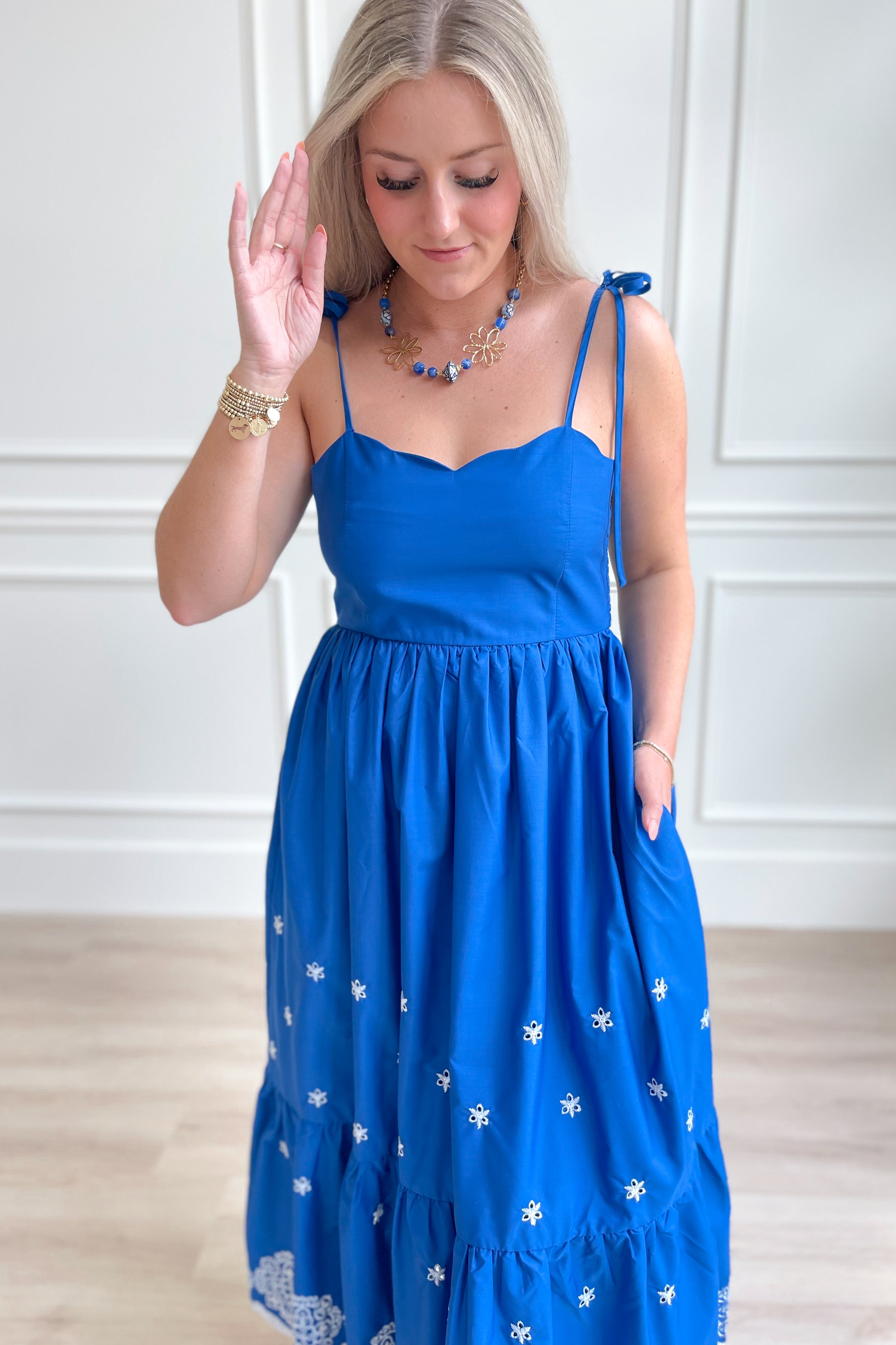 Alaina Embroidered Hem Midi Dress - Be You Boutique