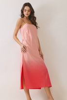 Corina sleeveless ombre midi dress by TCEC, featuring a flowing silhouette and gradient color design, perfect for casual wear.