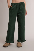Wishlist Riley Forest corduroy ruffle trim pants for girls, featuring a stylish design with ruffle details and a comfortable fit.