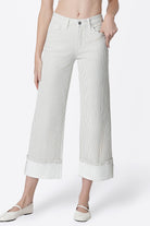 Vervet Scotty striped cuffed crop jeans with a high waist and relaxed fit, showcasing a stylish, casual denim look.