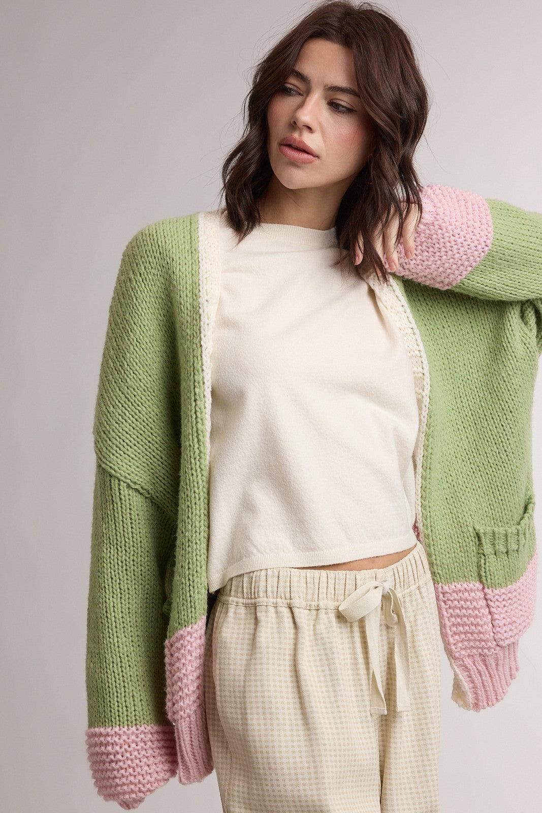 Wishlist Marlene color block sweater cardigan, 132 fall sweater with long sleeves and vibrant mixed-color design.