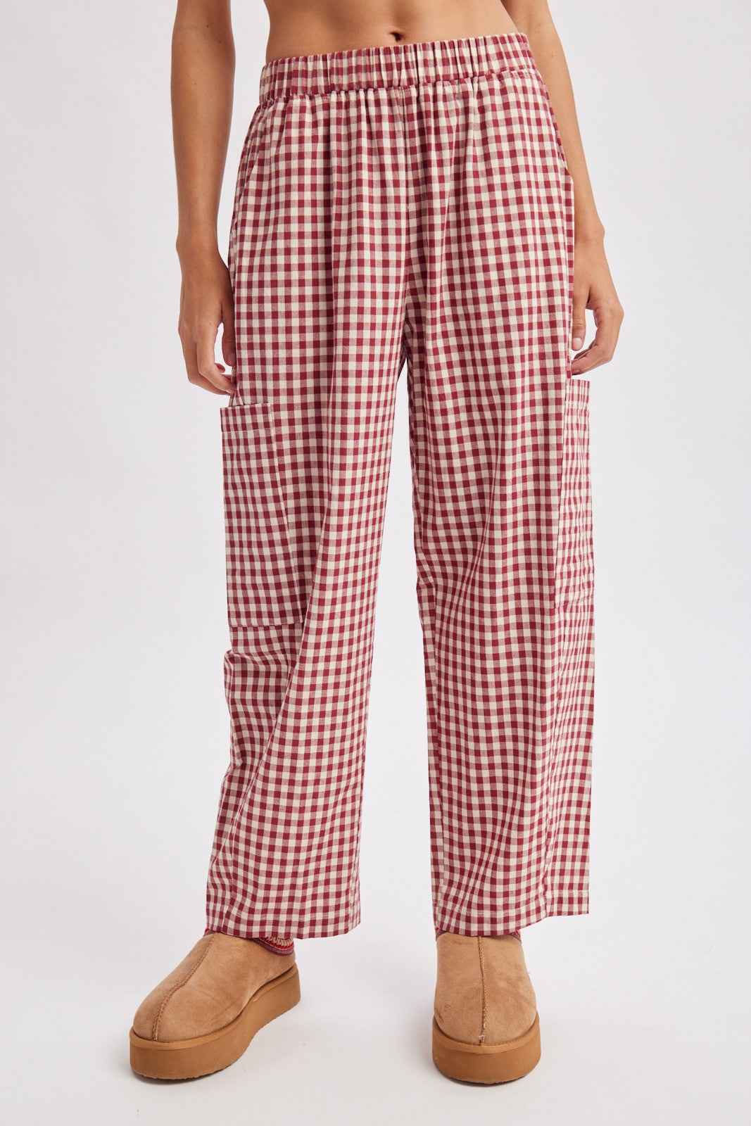 WISHLIST Rob Cherry plaid drawstring waist pants in 156 style, featuring a relaxed fit and stylish plaid pattern.