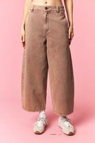 Mason Lt Brown Mineral Wash Barrel Jean from PEACH LOVE 147 Novelty Jeans with relaxed fit and vintage style.