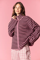 PEACH LOVE striped sweater knit jacket from the 132 Fall Sweaters collection, featuring a cozy, stylish design with multicolor stripes.