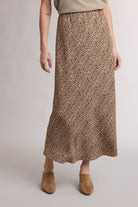 WISHLIST Kenny Cheetah Printed Midi Skirt with bold cheetah print fabric, flowing midi length, and stylish design.
