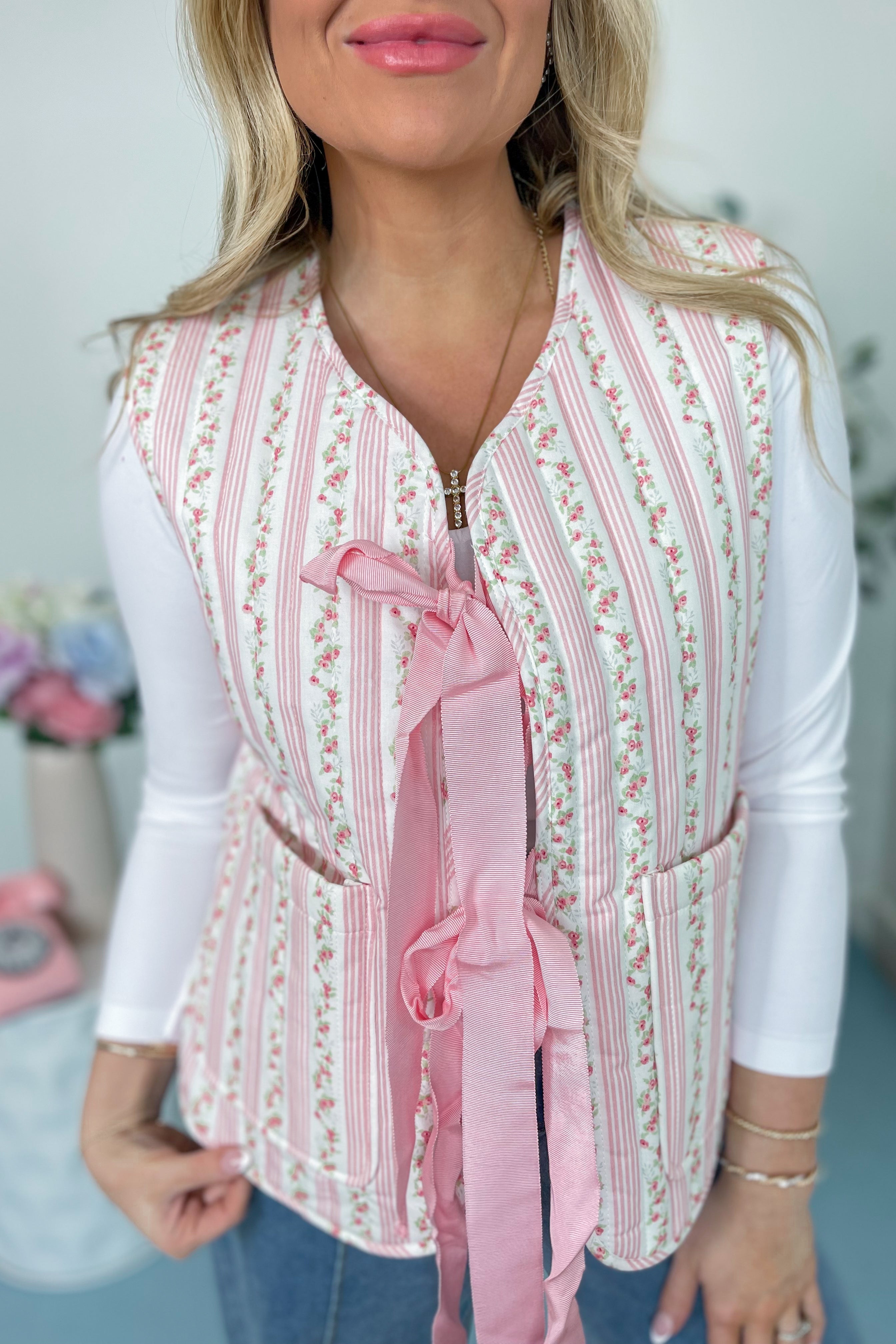 Evelynn Floral Tie Front Vest - Be You Boutique