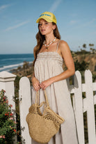 BLU PEPPER Robyn embroidered smocked midi dress with intricate embroidery, lightweight fabric, and a relaxed casual fit.