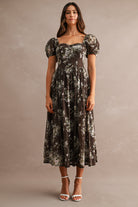 MABLE Angela floral sweetheart neckline dress with vibrant floral pattern and elegant fit, perfect for dressy occasions.
