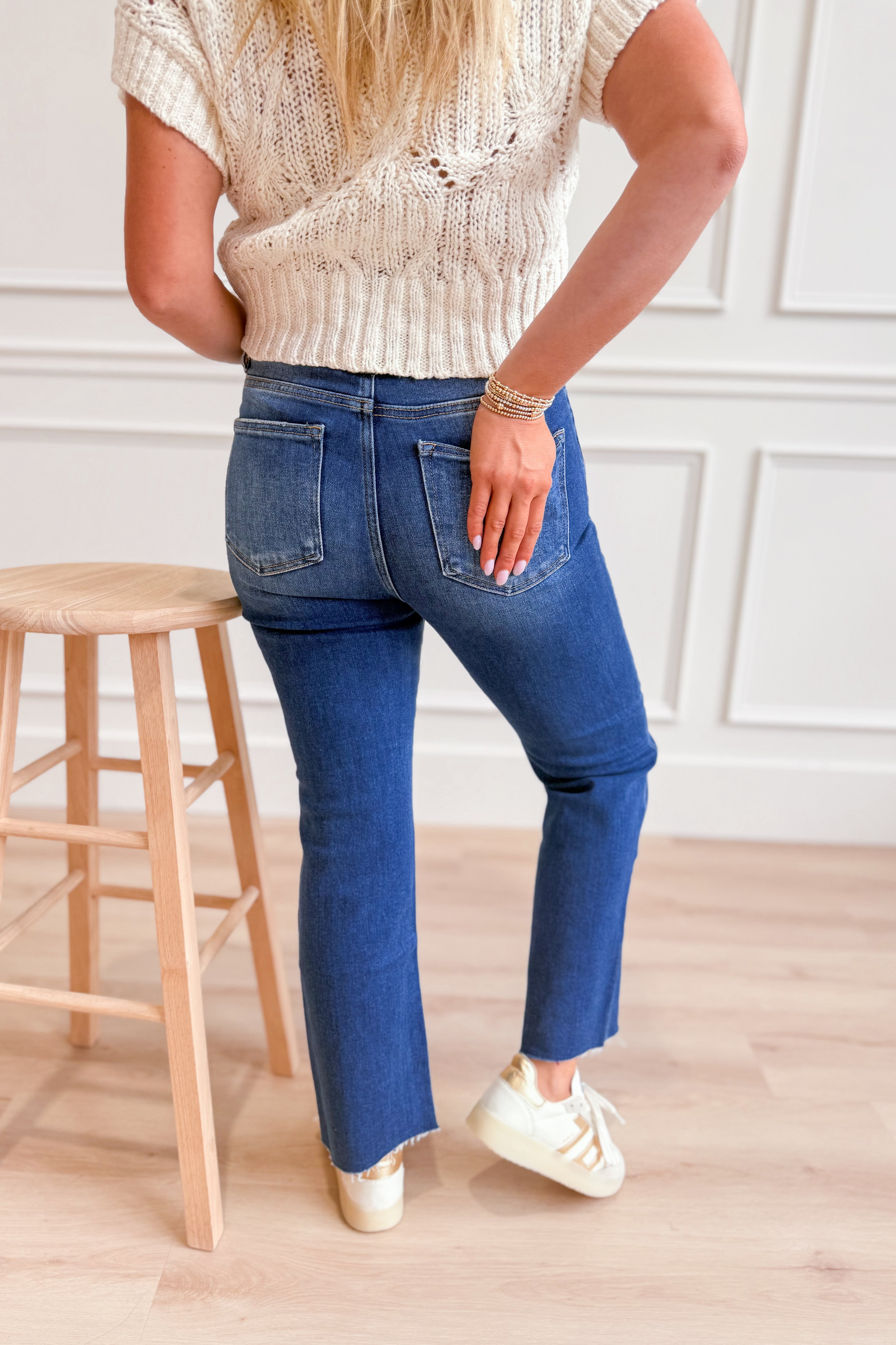 Risen James High Rise Crop Straight Button Down Distressed Denim Jeans [1-3XL] - Be You Boutique