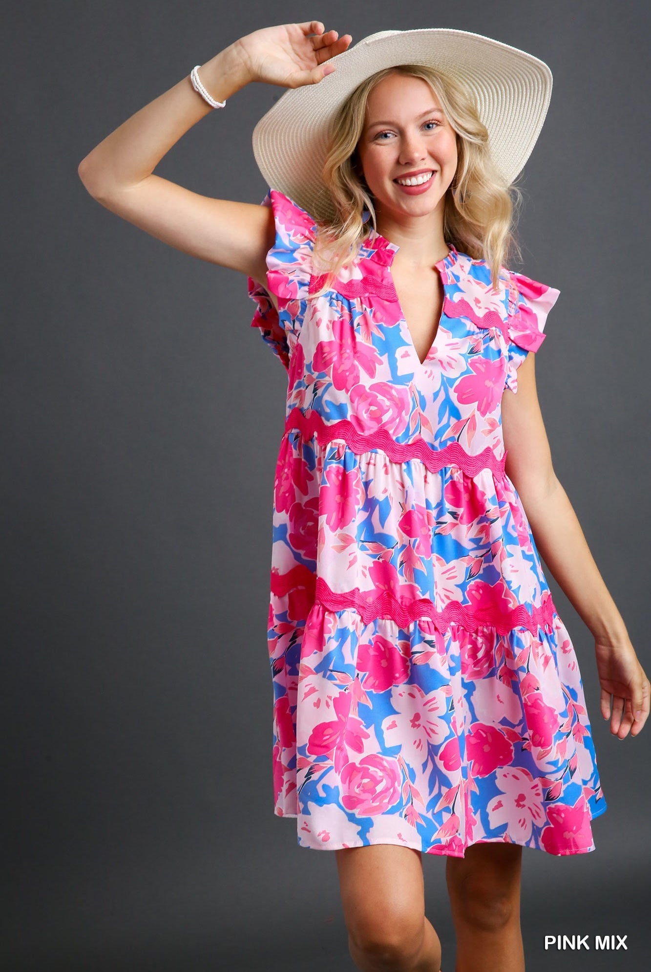 Lisa V Notch Floral Print Flutter Sleeve Dress - Be You Boutique