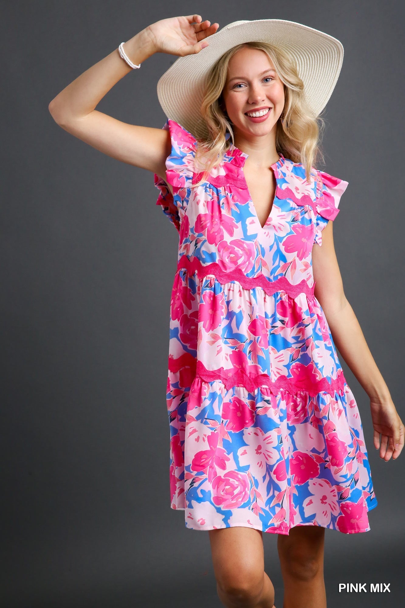 Lisa V Notch Floral Print Flutter Sleeve Dress - Be You Boutique