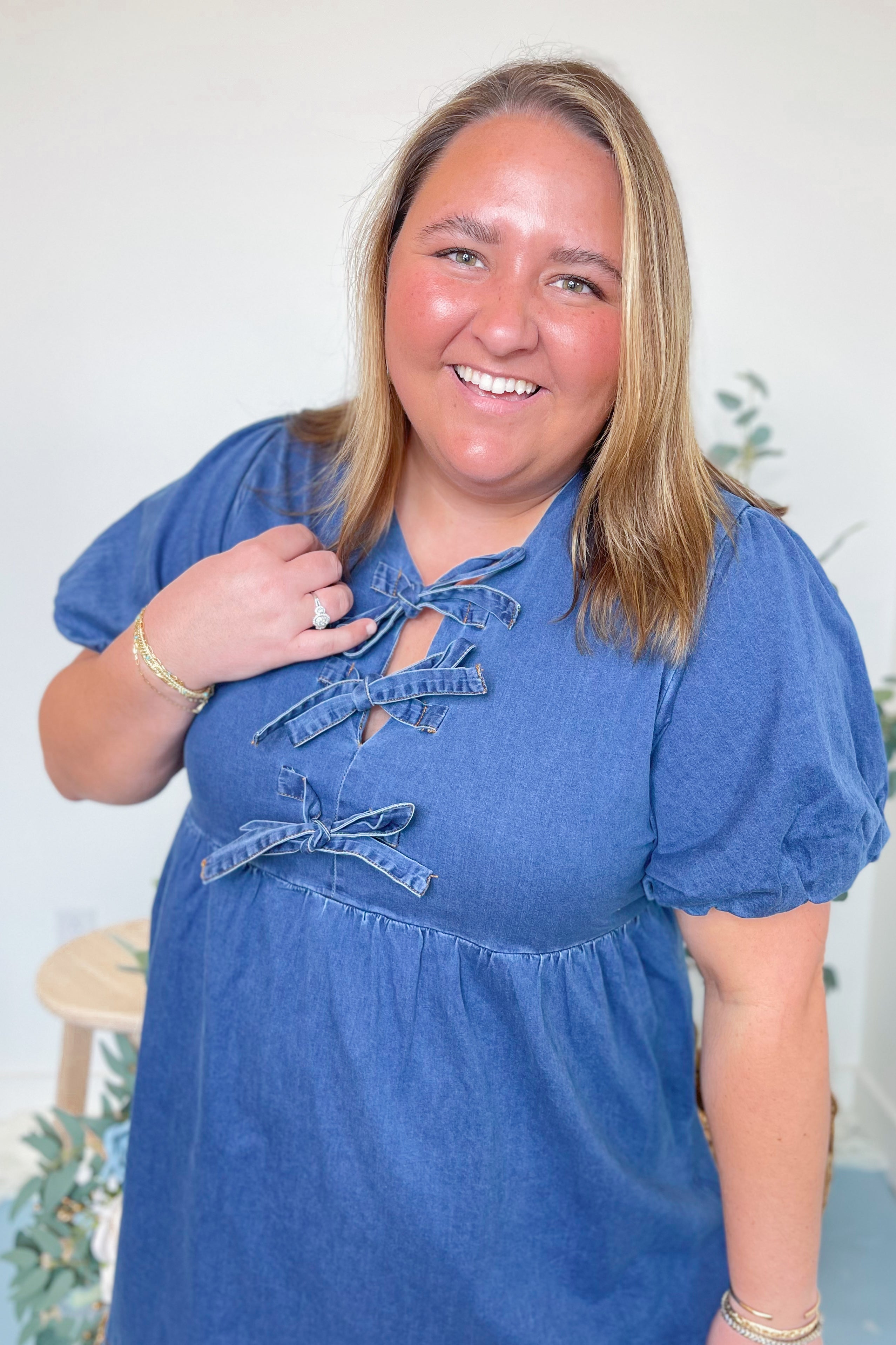 Heather Balloon Sleeve Peplum Denim Dress - Be You Boutique