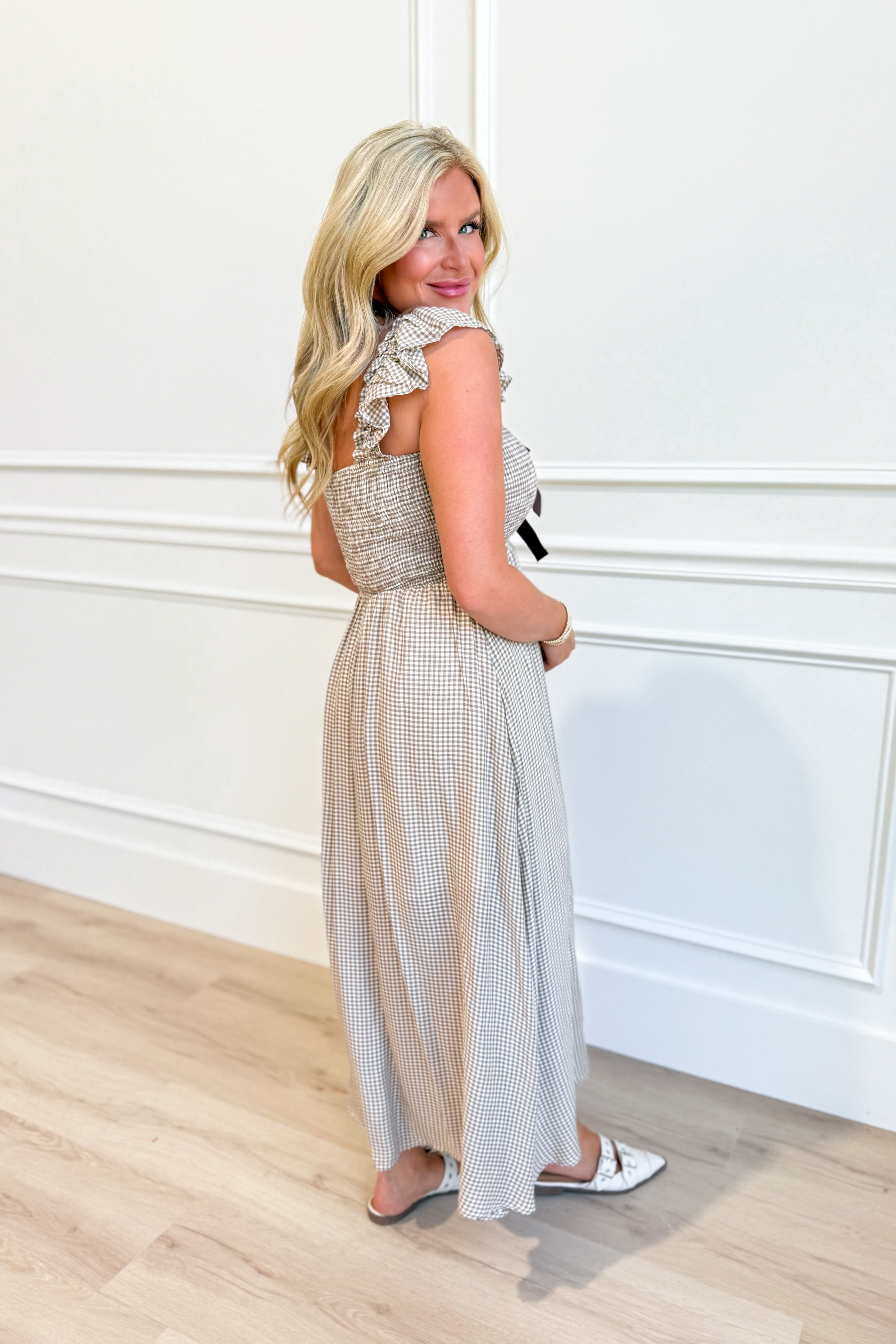 Sandy Plaid Ruffle Sleeve Midi Dress - Be You Boutique