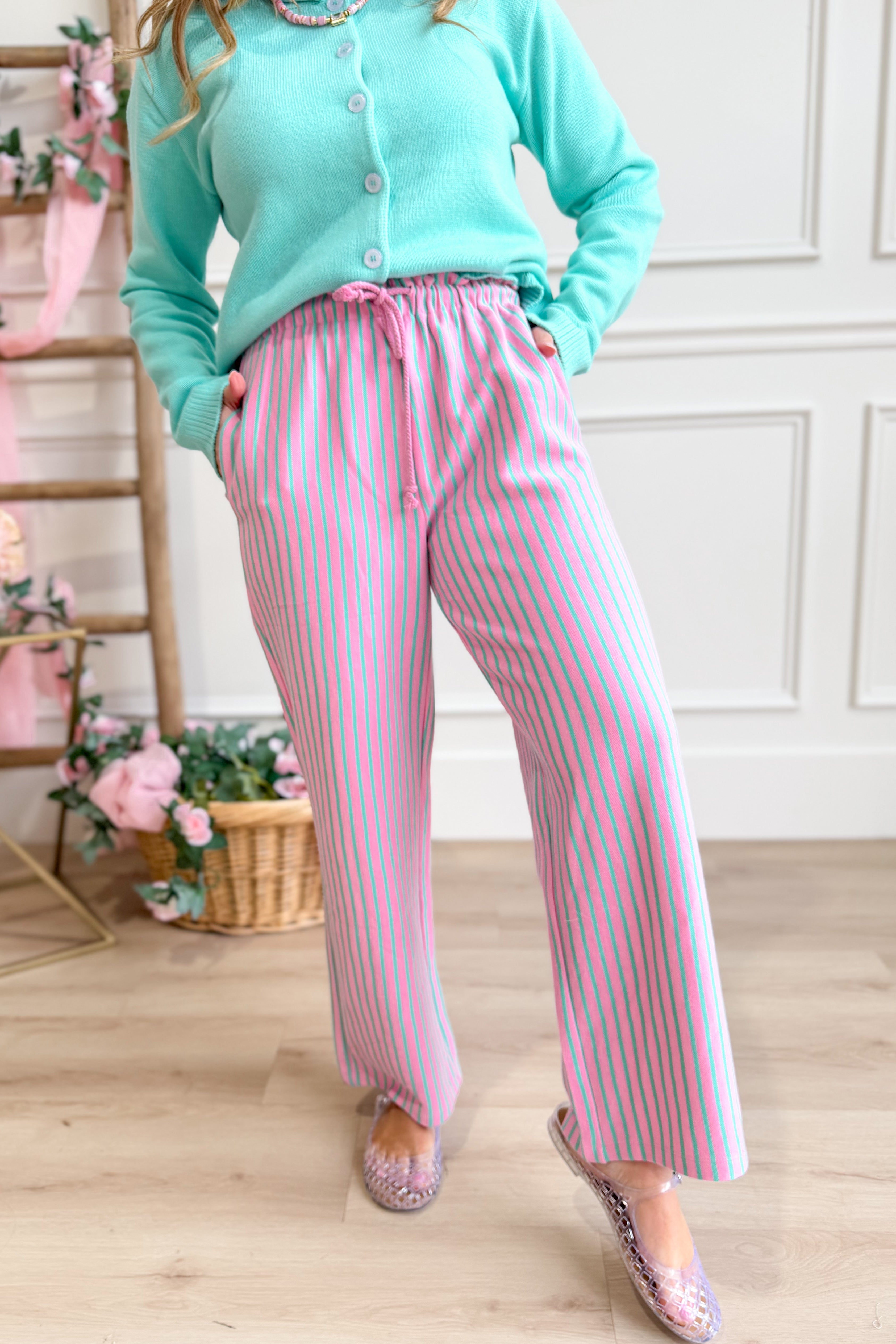 Reid Striped Drawstring Waist Pant - Be You Boutique