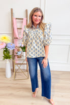 Eleanor Striped Contrasted Trim Floral Top - Be You Boutique