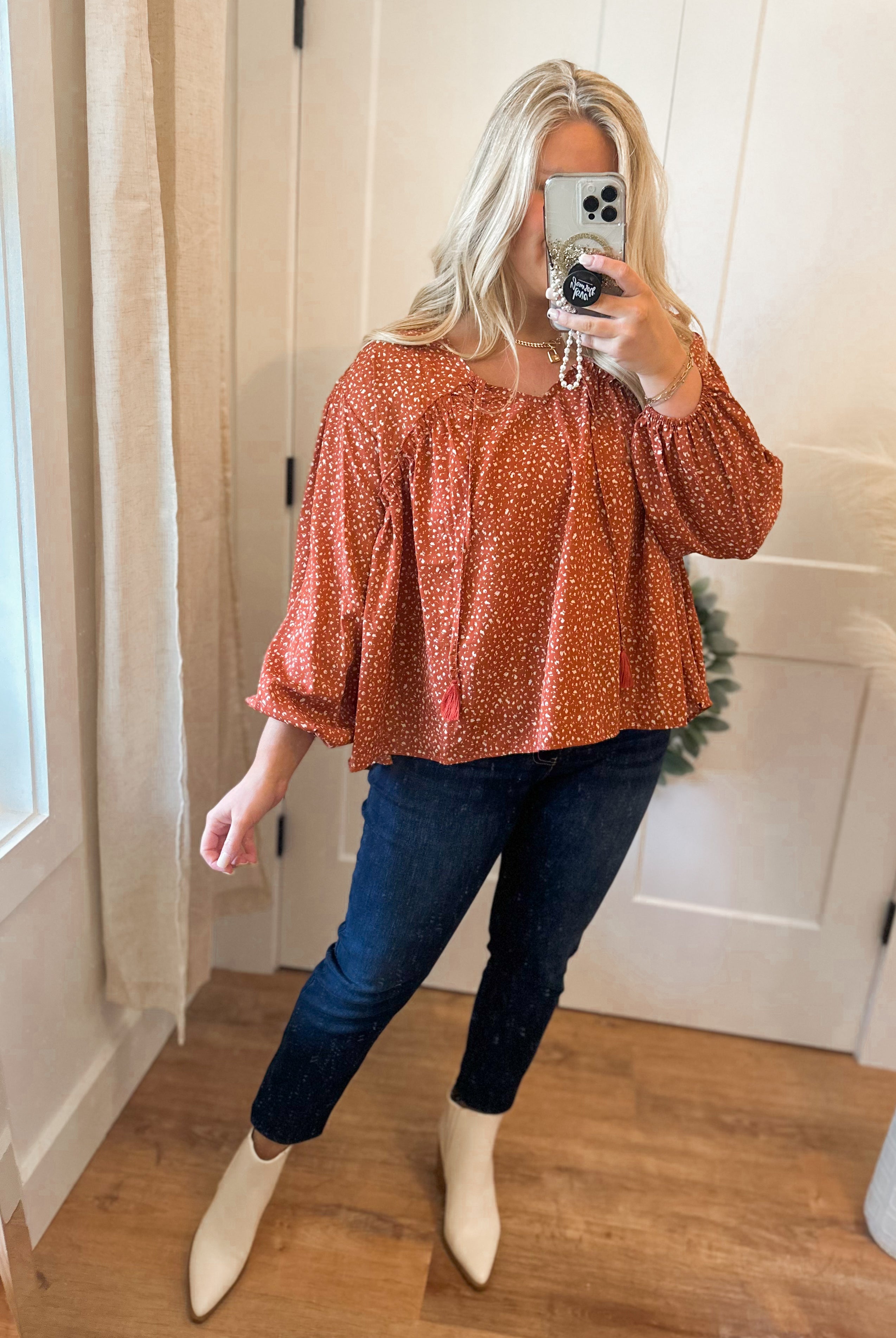 Paisley Ruffled Rust Floral Top - Be You Boutique