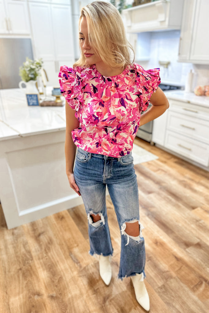Anne Floral Print Sleeveless Ruffle Detail Top - Be You Boutique