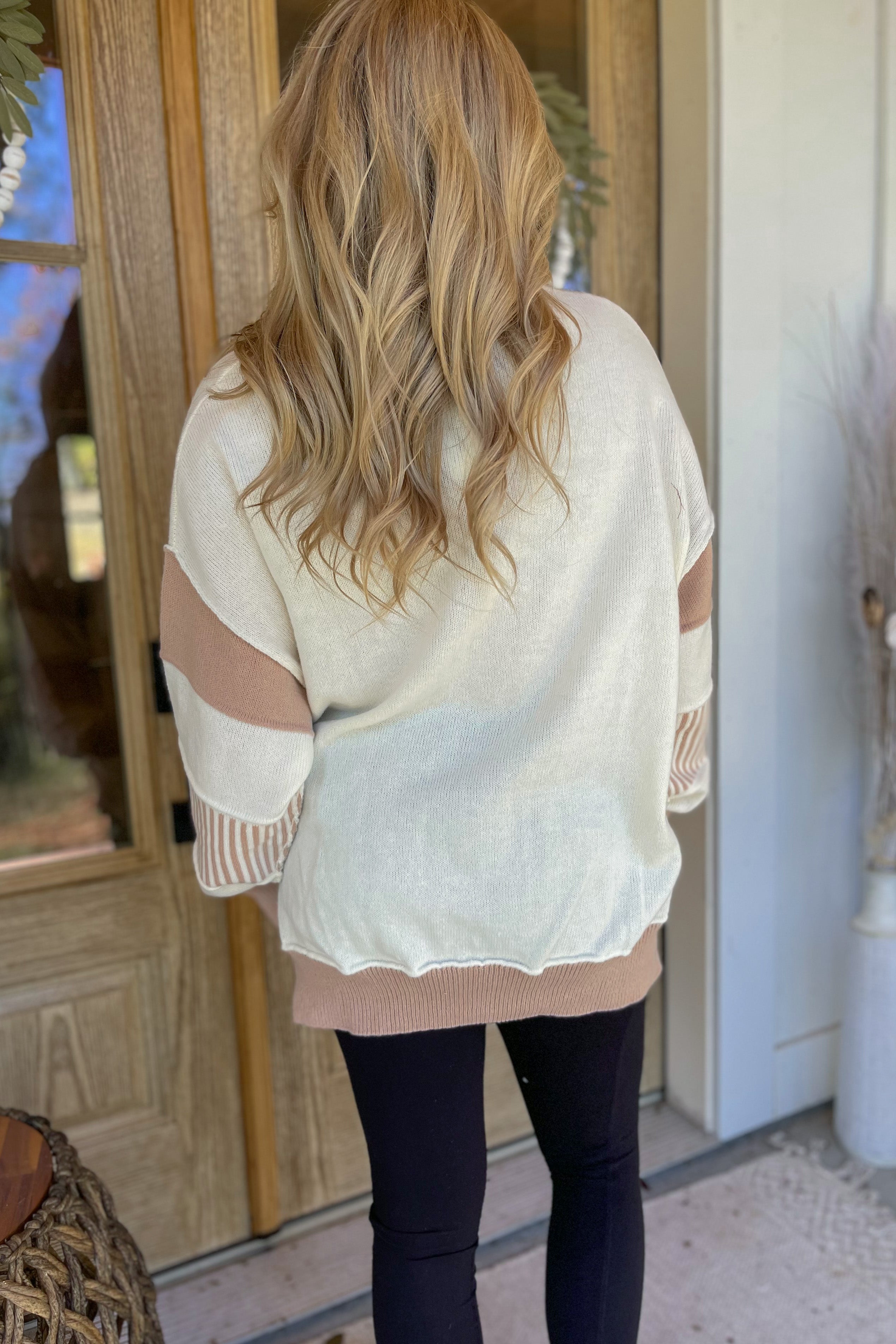 Morgan Color Contrast Oversized Placket Sweater - Be You Boutique