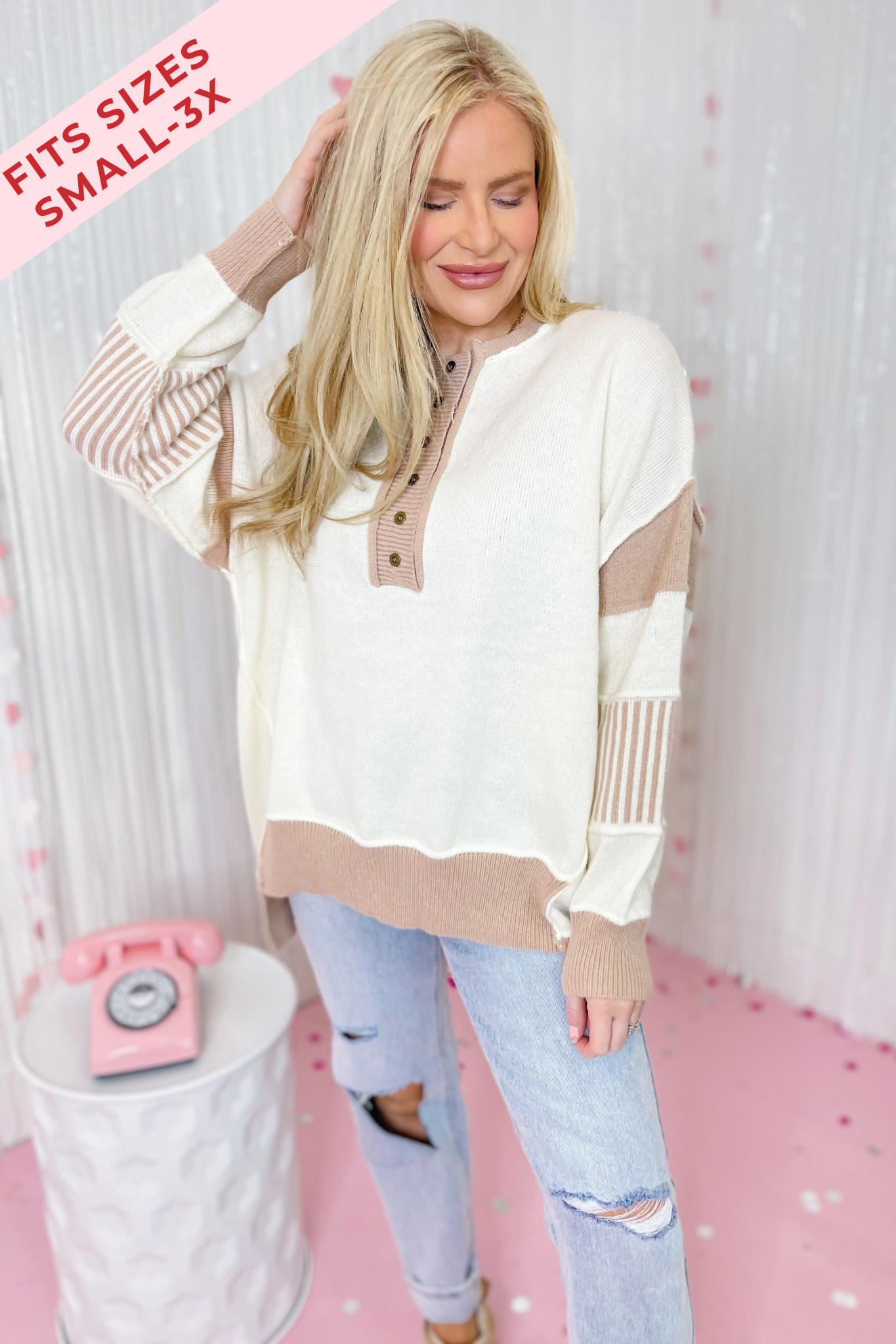 Morgan Color Contrast Oversized Placket Sweater - Be You Boutique