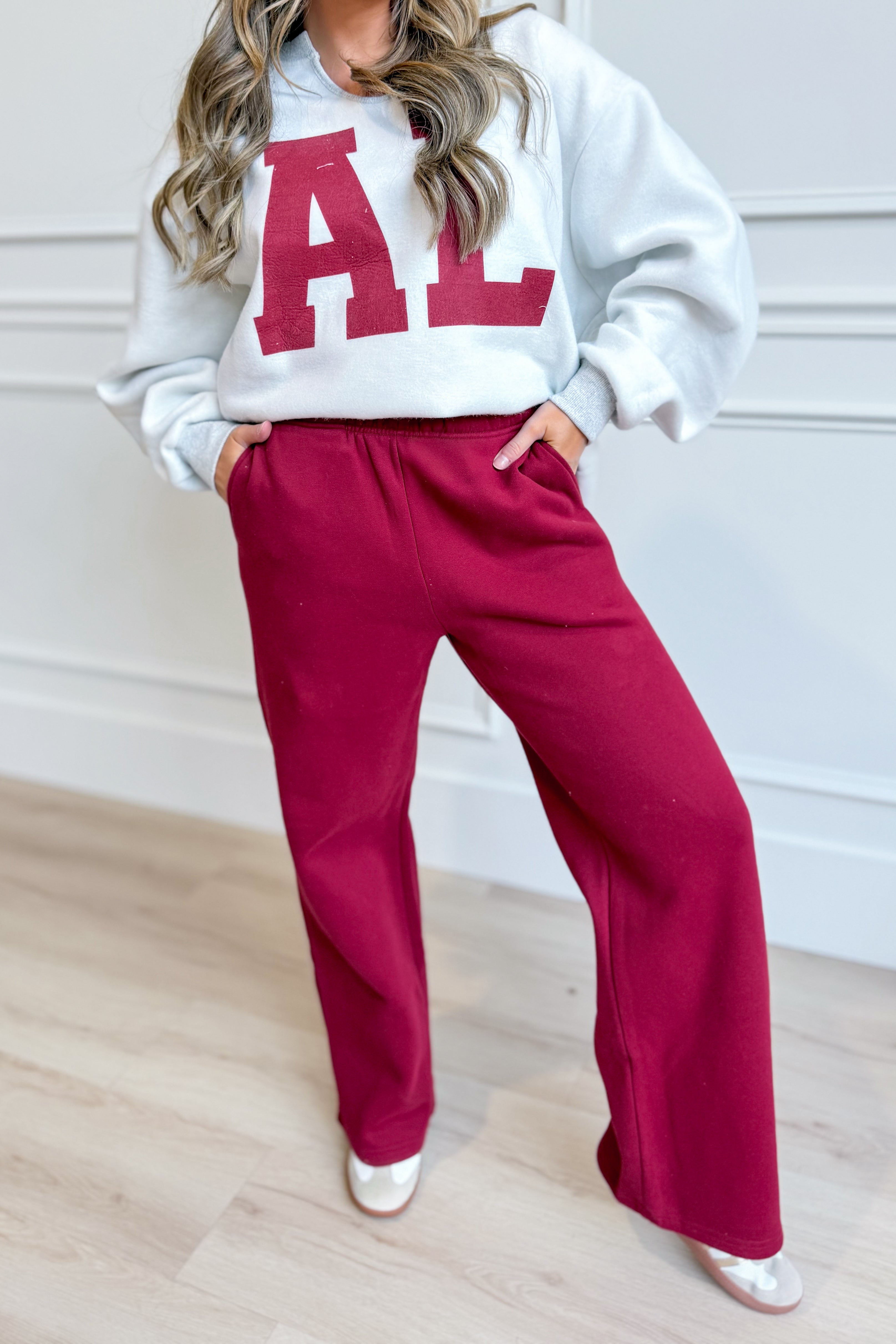 Conrad Dark Cherry Sweat Pants by BUCKET LIST, 156 Pants style, showing a relaxed fit with dark cherry color and comfortable fabric.