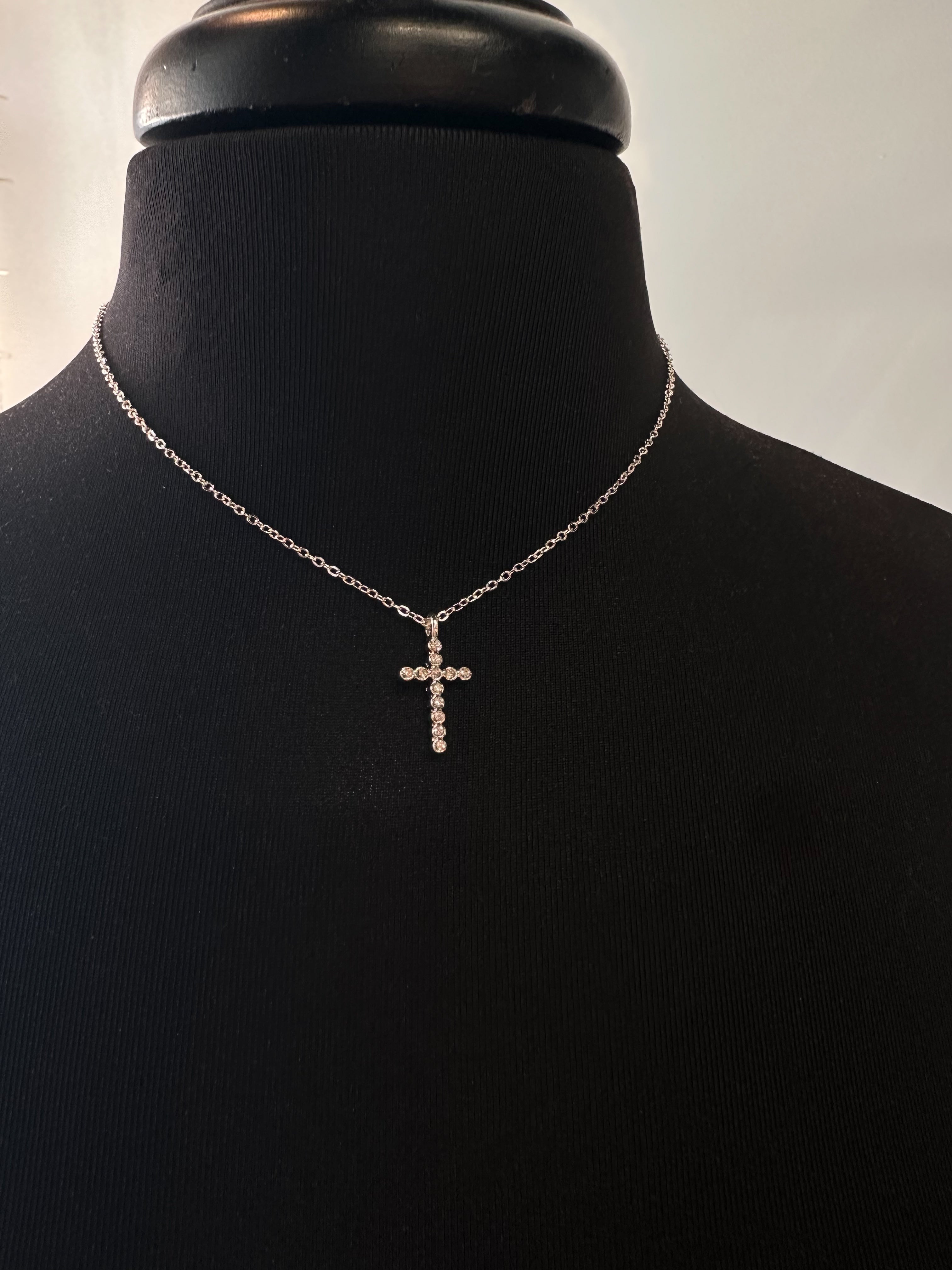 Claudia Silver Rhinestone Accent Cross Necklace - Be You Boutique