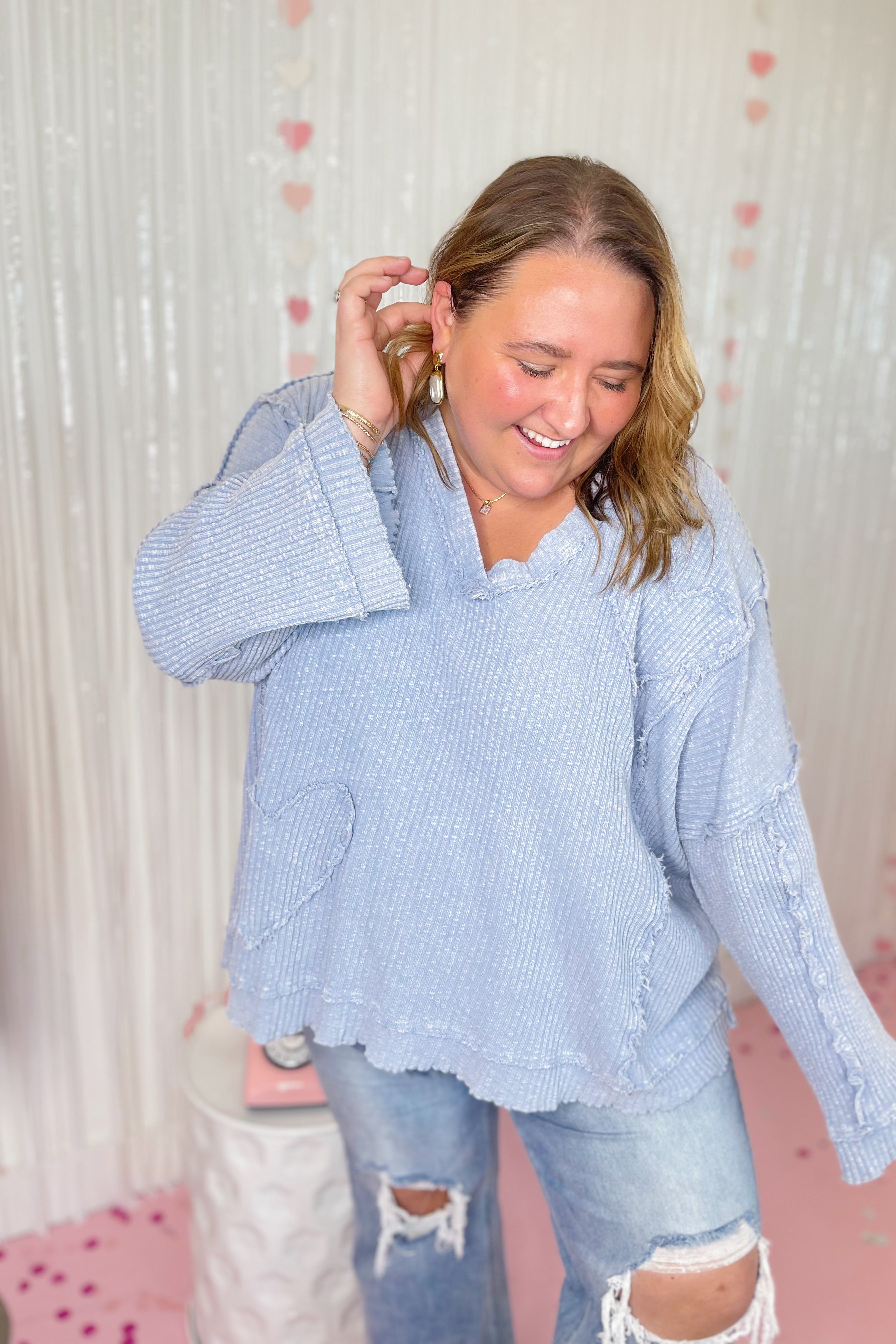 Cloud Mineral Washed Heart Patch Knit Pullover - Be You Boutique