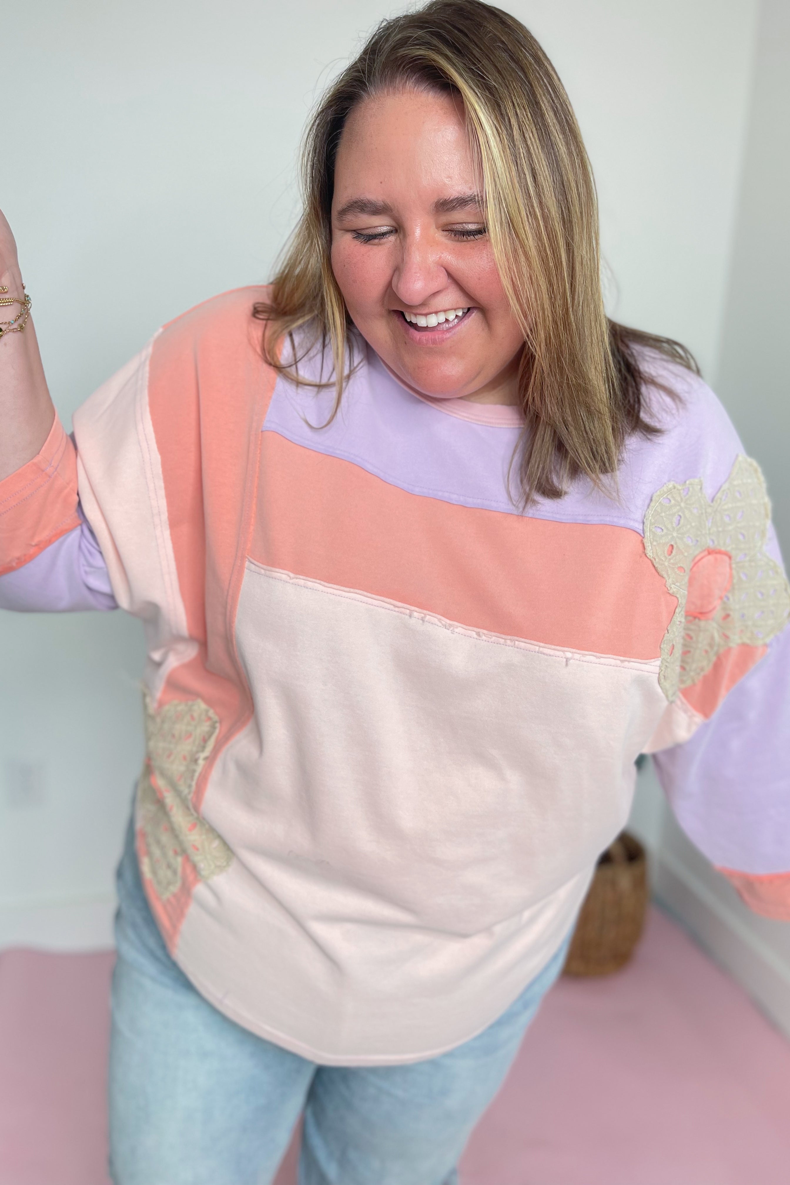 Hannah Flower Patch Color Block Top - Be You Boutique