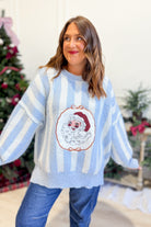 PEACH LOVE Lauren Santa sequin embroidered striped fall sweater<lemma